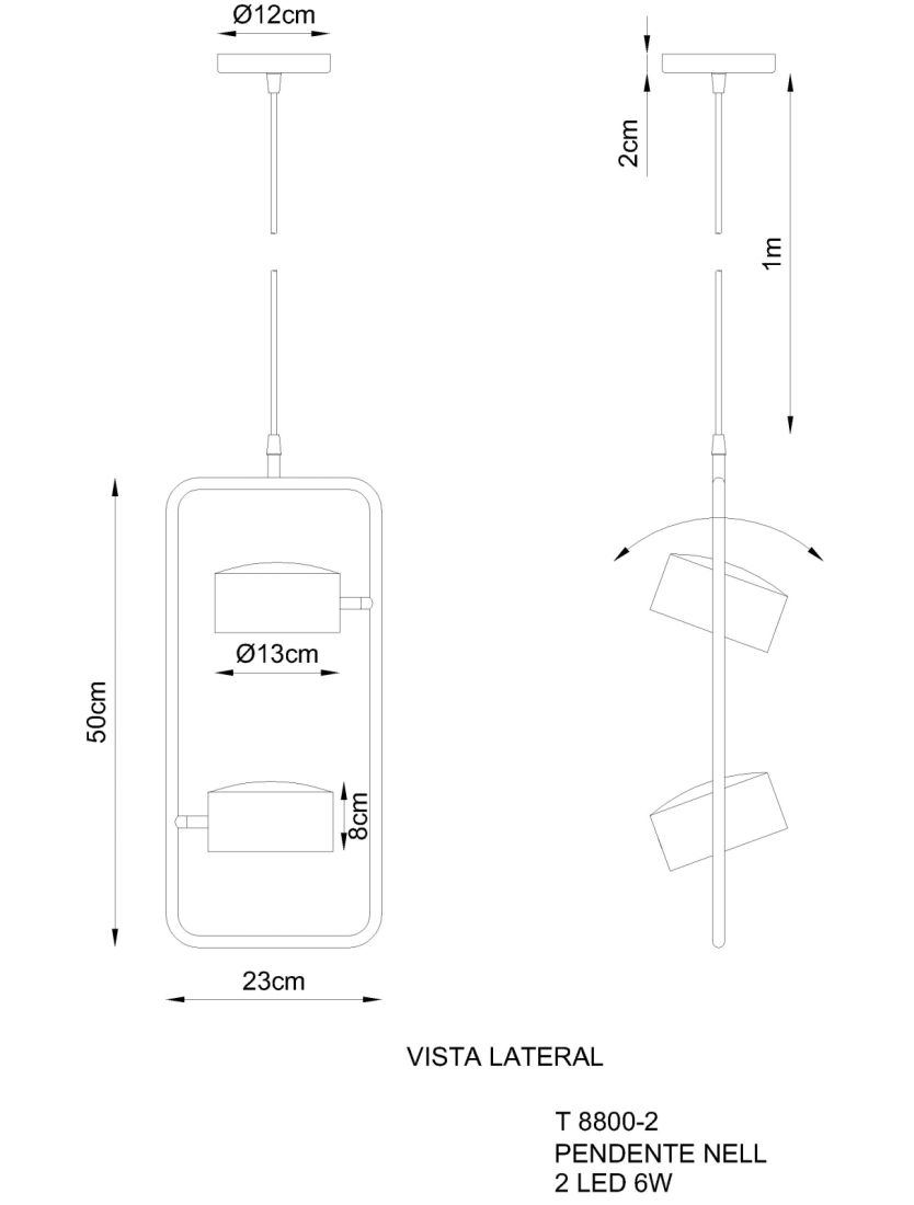 Lustre Golden Art Nell 2 Focos Led 6 watts 3000K Bivolt 500x230mm T8800-2