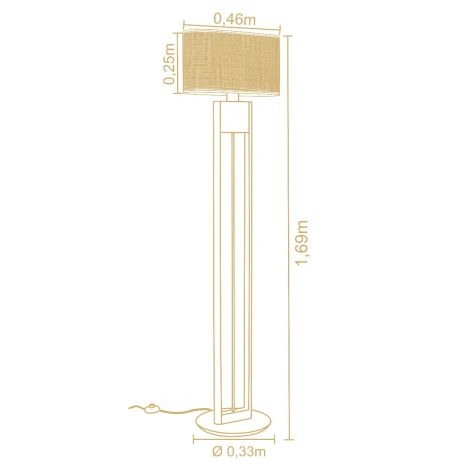 Coluna Madelustre Elíptico Madeira Castanho e Cúpula de Palha Sintética 1L E27 1670mm 3286