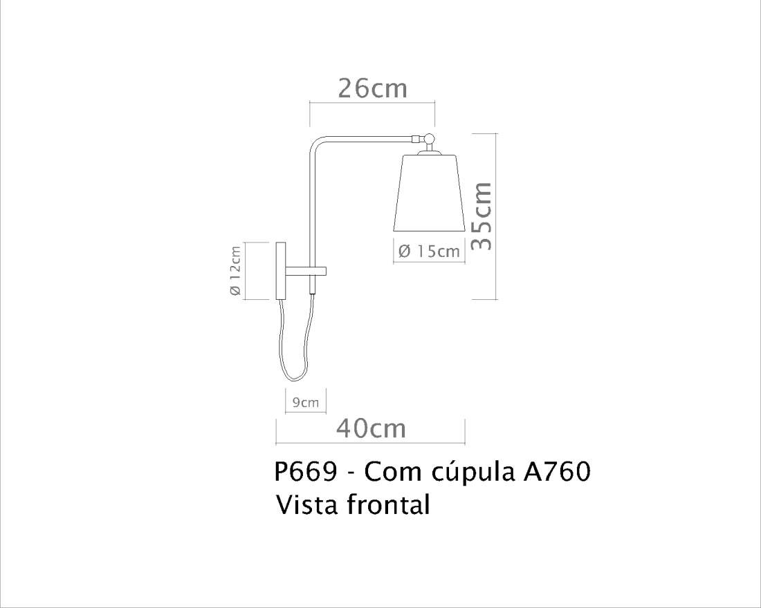 Arandela Golden Art Mazza Braço em L 1L E27 350mm PP669PI