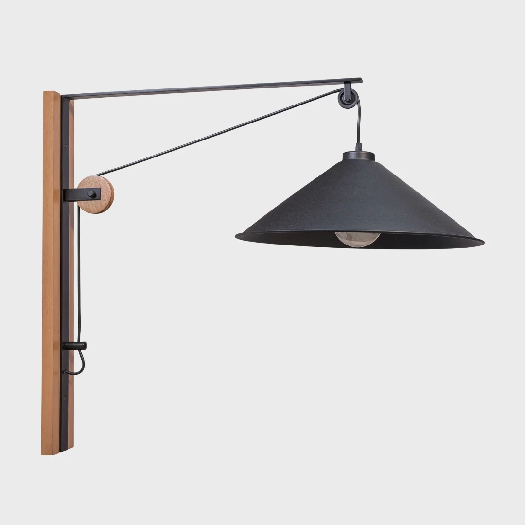 Arandela Madelustre Celeiro Madeira Castanho e Metal Preto 1L E27 700mm 3262