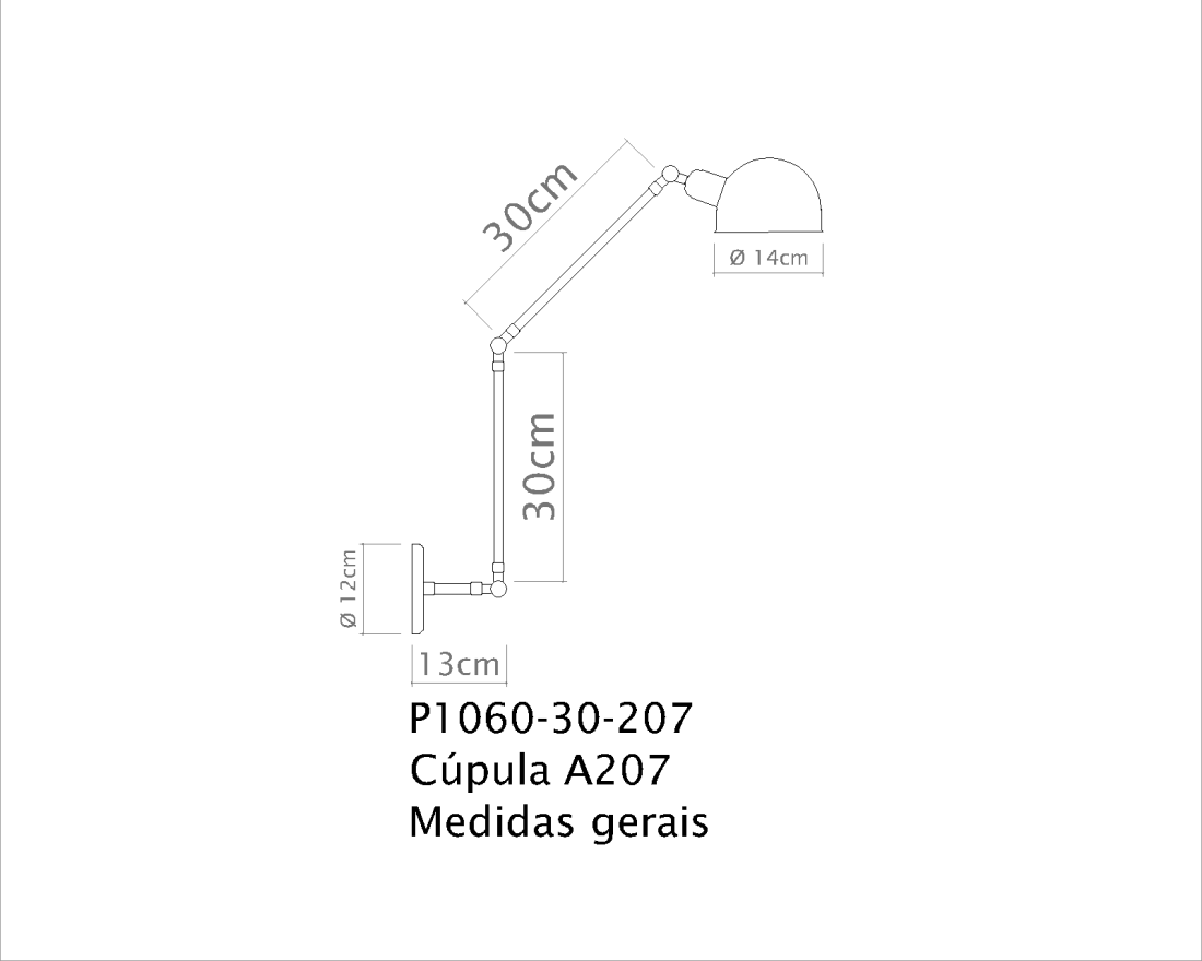 Arandela Golden Art Baboo Braço de 300mm Duas Articulações 1L E27 700mm P1060-30-207PI