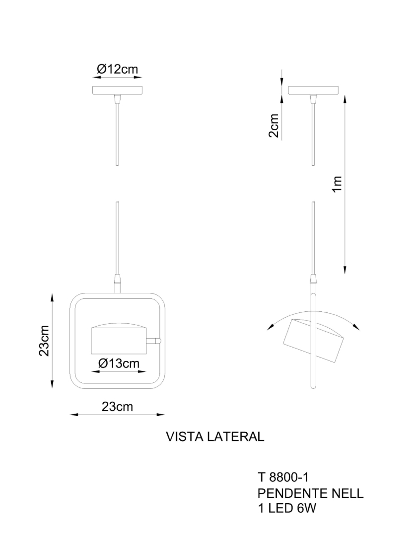 Lustre Golden Art Nell 1 Foco Led 6 watts 3000K Bivolt 230x230mm T8800-1