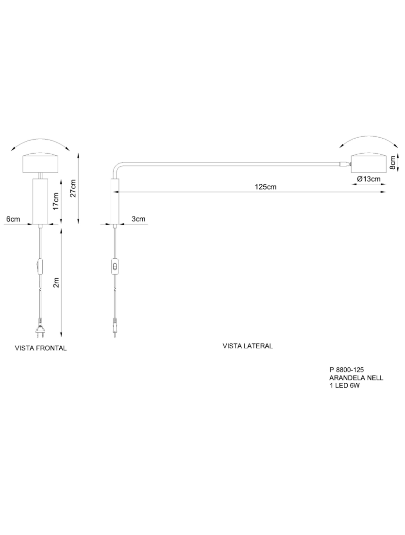 Arandela Golden Art Nell Braço 1250mm 6 watts 3000K Bivolt P8800-125