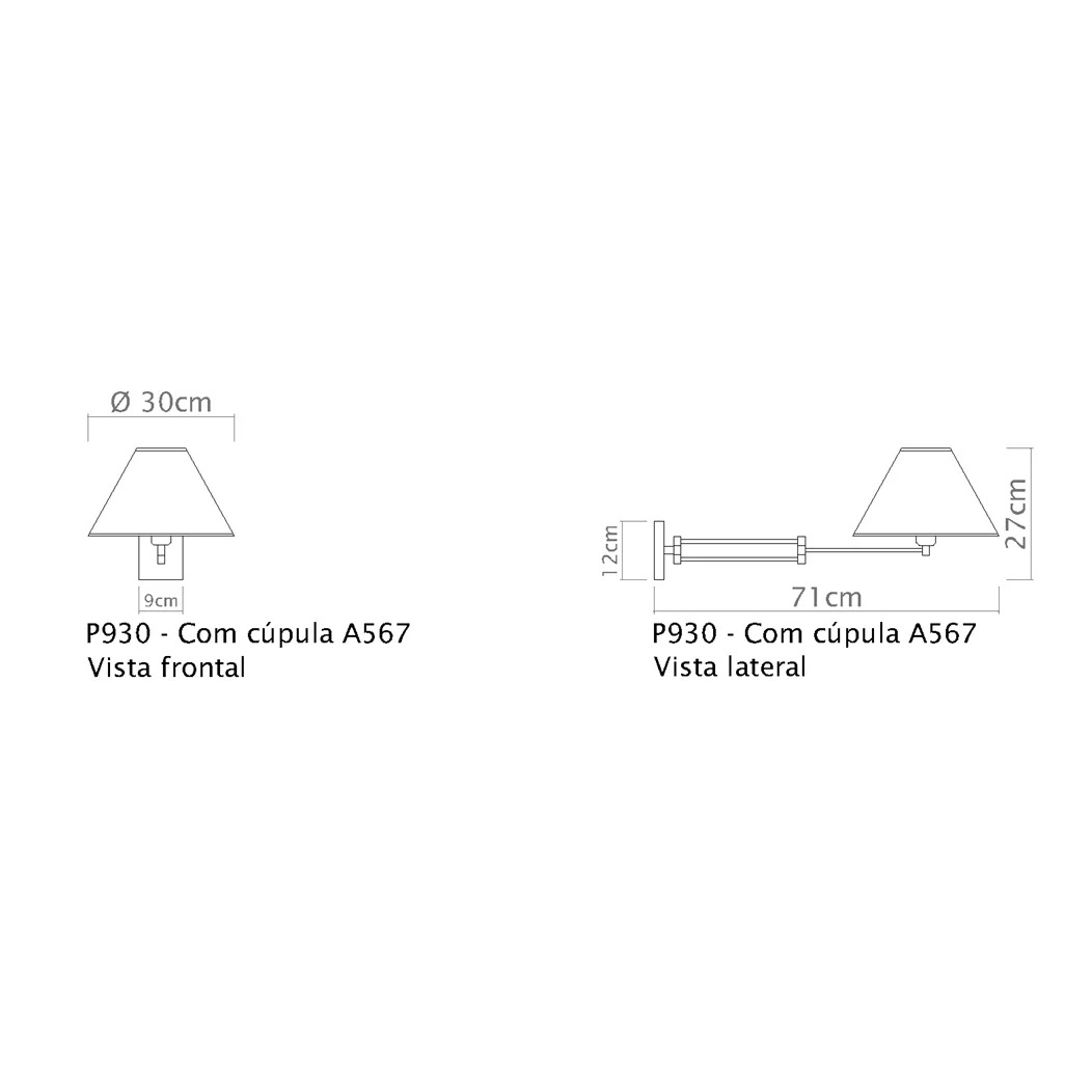 Arandela Golden Art Braço com 500mm 2 Articulações 1L E27 710mm P930PI