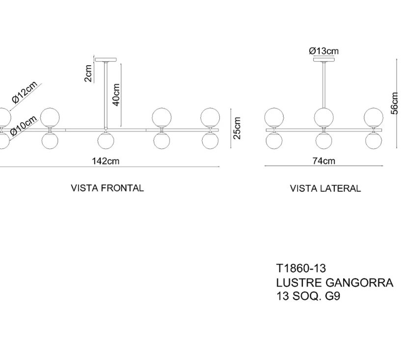Pendente Golden Art Gangorra 13L G9 1200x550mm T1860-13PI