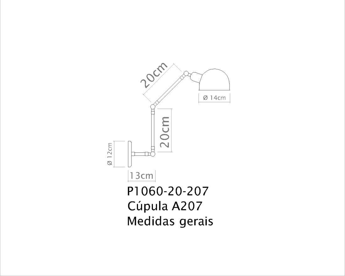 Arandela Golden Art Baboo Braço de 200mm Duas Articulações 1L E27 500mm P1060-20-207PI