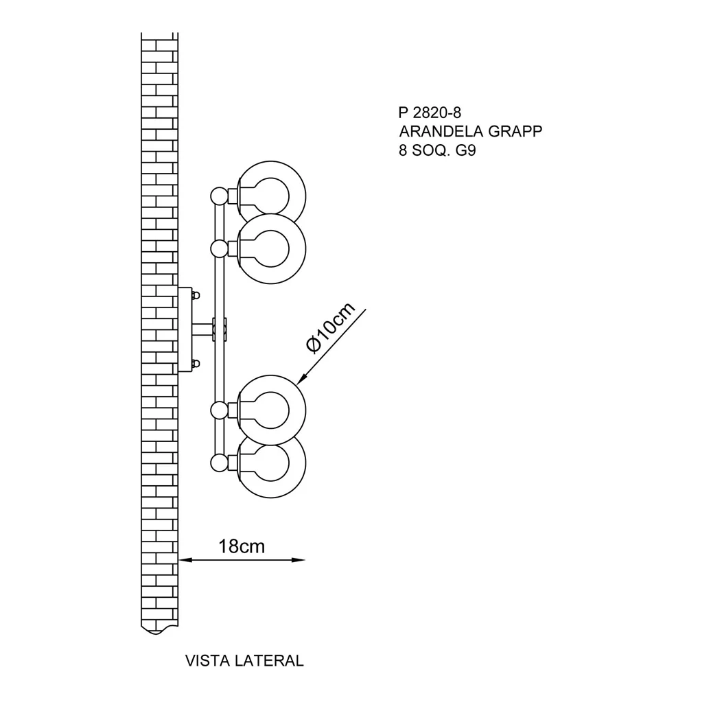 Arandela Golden Art Grapp 8L G9 920x480mm P2820-8PI
