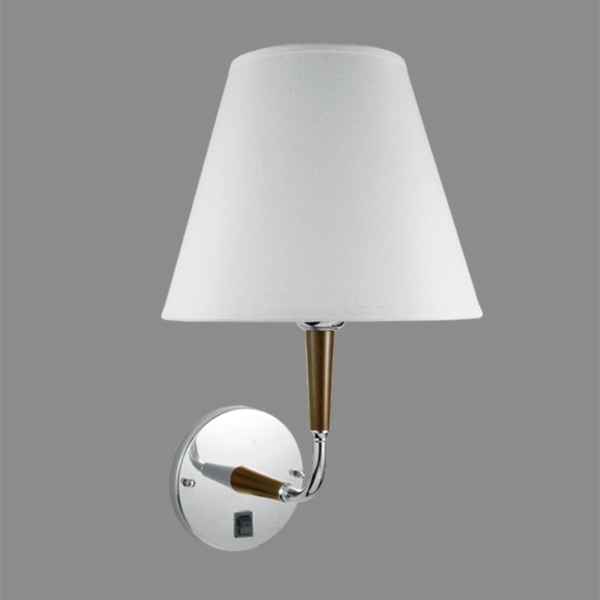 Arandela Golden Art Braço com Detalhe em Madeira e Cúpula Tecido 1L E27 400mm P352PI