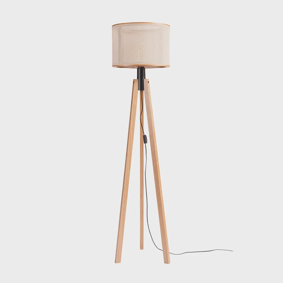Luminária de Piso Madelustre Trippé Apollo Madeira Castanho e Palha Sintética 1L E27 1620mm 3268CT