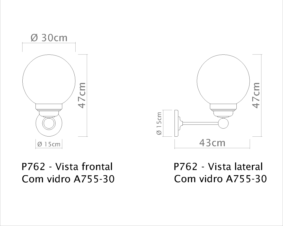 Arandela Golden Art Brida Vintage Fera Vidro Esférico Ø300mm 1L E27 470mm P762PI
