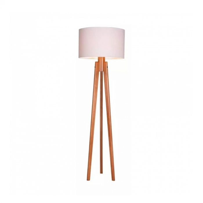 Luminária de Piso Madelustre Trippé Madeira e Cúpula Tecido Cilíndrico 1L E27 Ø500x1700mm 304