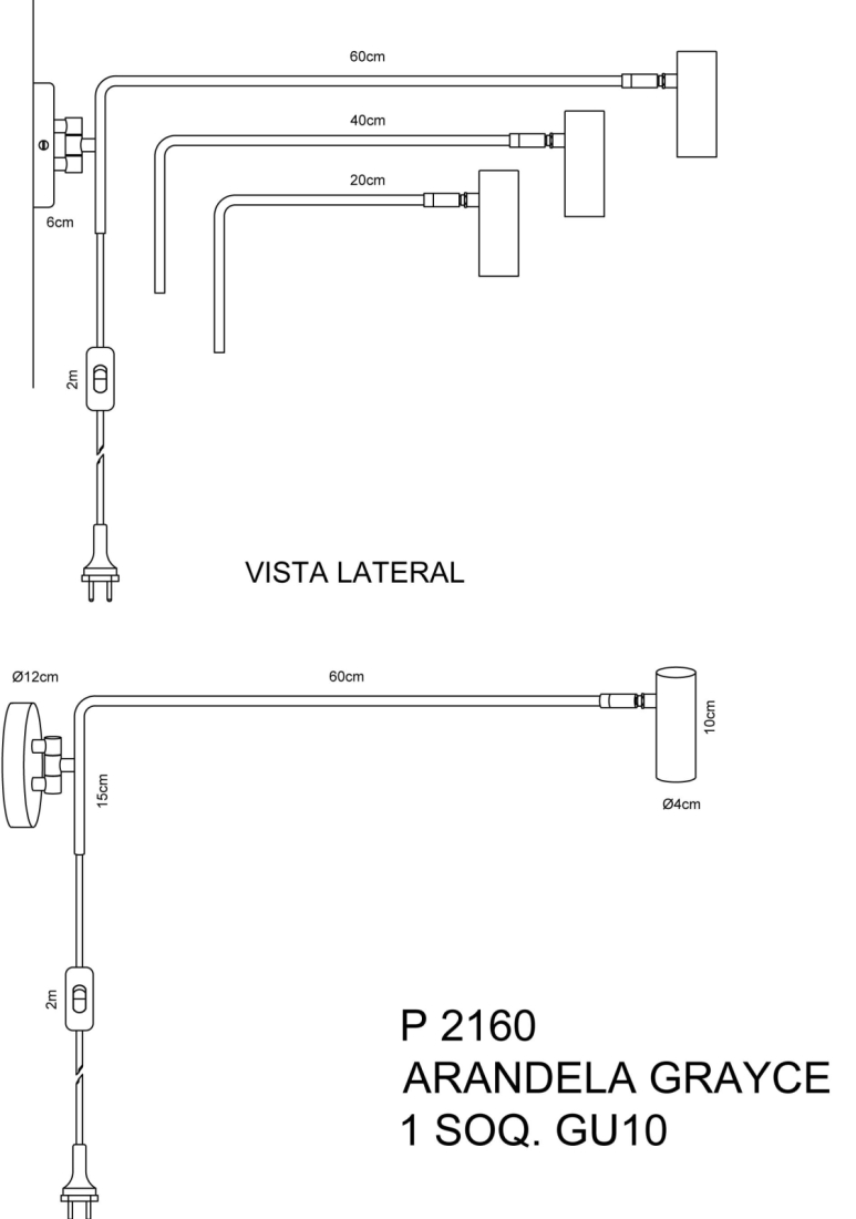 Arandela Golden Art Grayce 1L GU10 800mm P2160-80PI