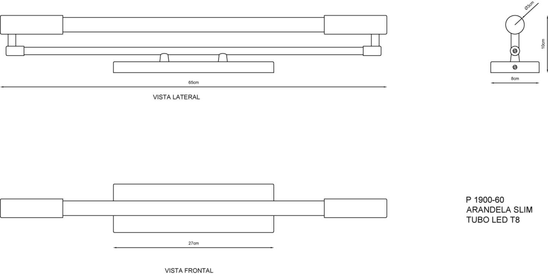 Arandela Golden Art Slim p/ Tuboled 600mm P1900-60PI