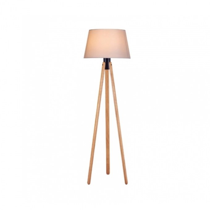 Luminária de Piso Madelustre Trippé Madeira e Cúpula Tecido Cônica 1L E27 Ø500x1700mm 2963
