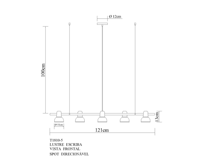 Pendente Golden Art Escriba 5L E27 1200mm T1810-5PI