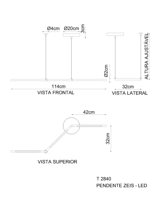Pendente Golden Art Zeiz 15 watts 2700K Bivolt Ø800mm T2840LT