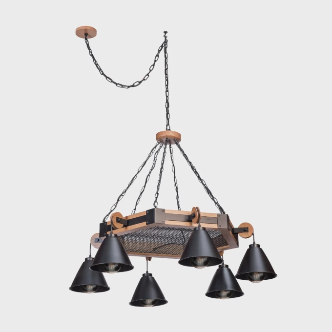 Lustre Madelustre Celeiro Madeira Castanho e Metal Preto 6L E27 Ø1000mm 3264