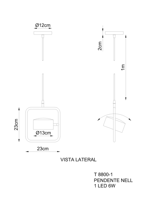 Lustre Golden Art Nell 1 Foco Led 6 watts 3000K Bivolt 230x230mm T8800-1