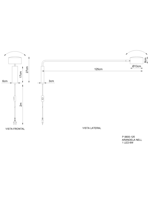 Arandela Golden Art Nell Braço 1250mm 6 watts 3000K Bivolt P8800-125