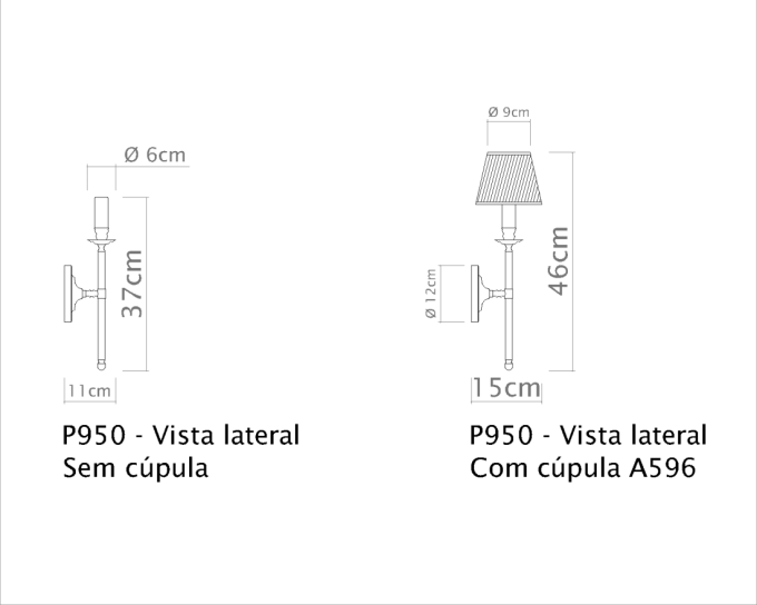 Arandela Golden Art Tocheiro 1L E27 460mm P950PI