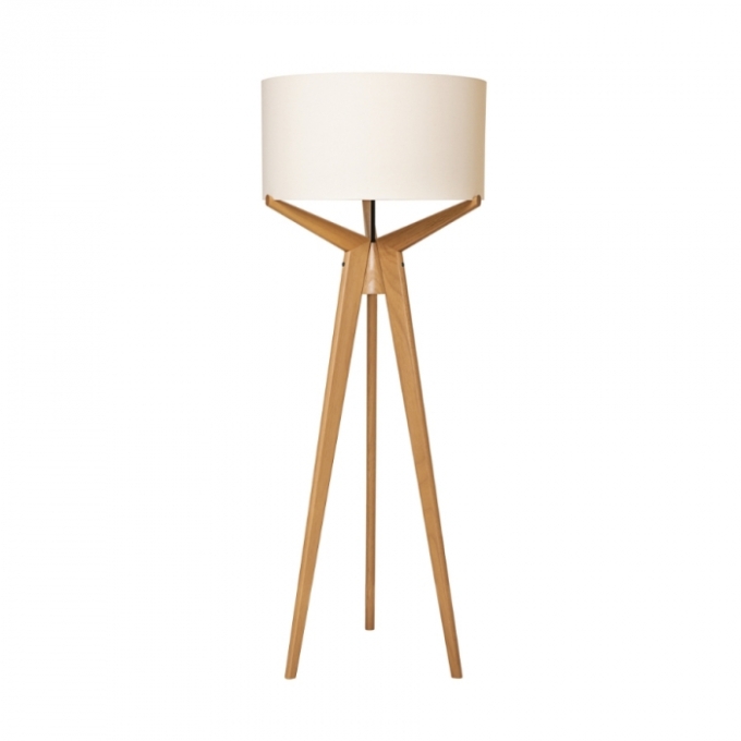 Luminária de Piso Madelustre Navi Trippé Madeira e Cúpula de Tecido 1L E27 Ø650x1740mm 3148