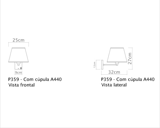 Arandela Golden Art Braço Reto com 200mm Cúpula Tecido 1L E27 270mm P359PI