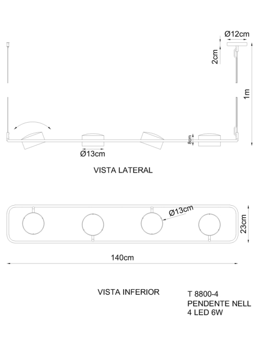 Lustre Golden Art Nell 4 Focos Led 6 watts 1400x230mm T8800-4