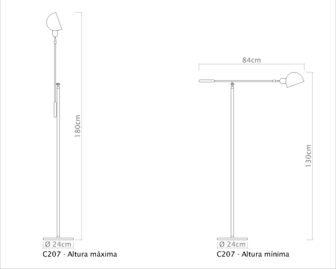 Coluna Golden Art Work Station Articulada 1L E27 1300-1800mm C207PI