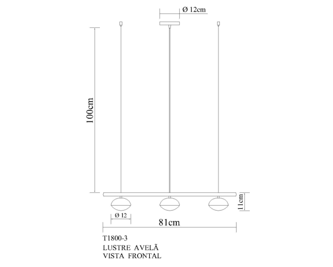 Pendente Golden Art Avelã 3 Led 3 Watts 3000K Bivolt 810mm T1800-3PI