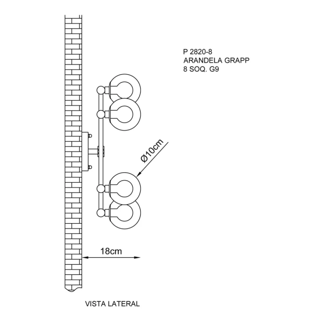 Arandela Golden Art Grapp 8L G9 920x480mm P2820-8PI