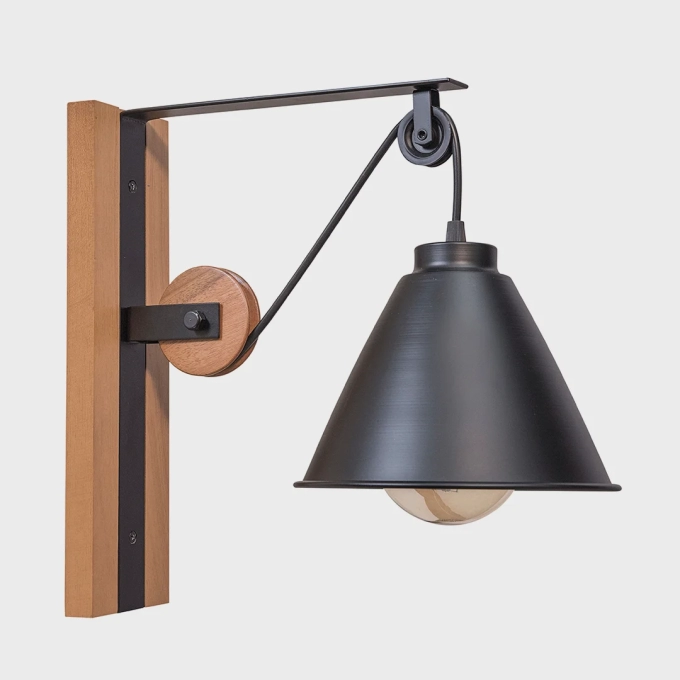 Arandela Madelustre Celeiro Madeira Castanho e Metal Preto 1L E27 350mm 3261