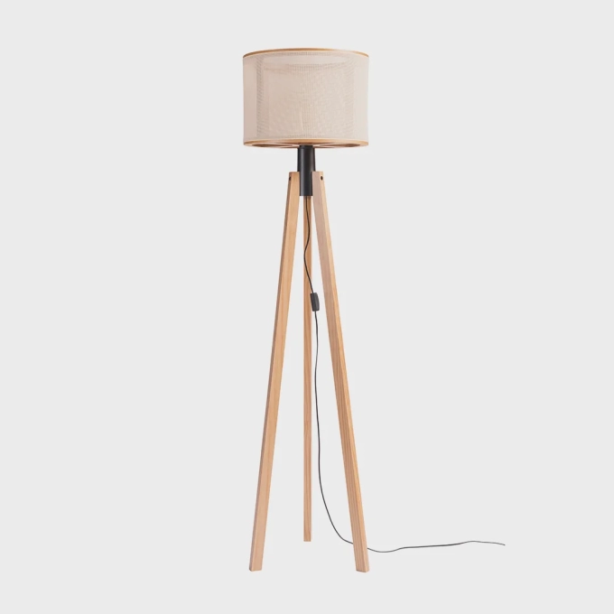 Luminária de Piso Madelustre Trippé Apollo Madeira Castanho e Palha Sintética 1L E27 1620mm 3268CT