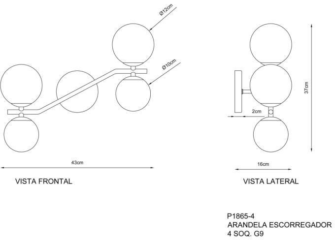 Arandela Golden Art Escorregador 4L G9 370mm P1865-4PI