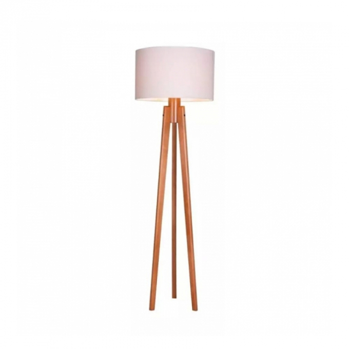 Luminária de Piso Madelustre Trippé Madeira e Cúpula Tecido Cilíndrico 1L E27 Ø500x1700mm 304