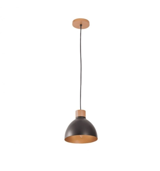 Pendente Madelustre Viena Madeira Castanho e Metal Preto 1L E27 Ø200mm 3090