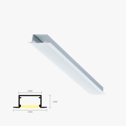 Perfil Embutido Sob Medida Belly Iluminação 35mm Difusor Acrílico Branco Fosco (Somente Perfil) PEL