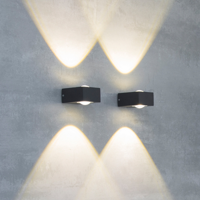 Arandela Nordecor Foluí Preto Retangular Facho Duplo 6 watts 3000K IP65 Bivolt 53x70x83mm 2004