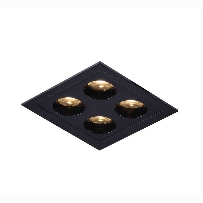 Embutido Nordecor Downlight Powerus 4 Focos 8 watts Preto 3000K IRC90 38° Bivolt 75x75x50mm 6380