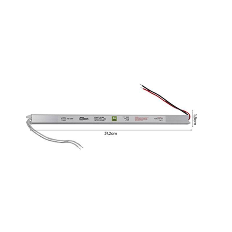 Fonte 24V Slim Nordecor 2A 48 watts IP20  312x18x18mm (Ultra Fina) 7068