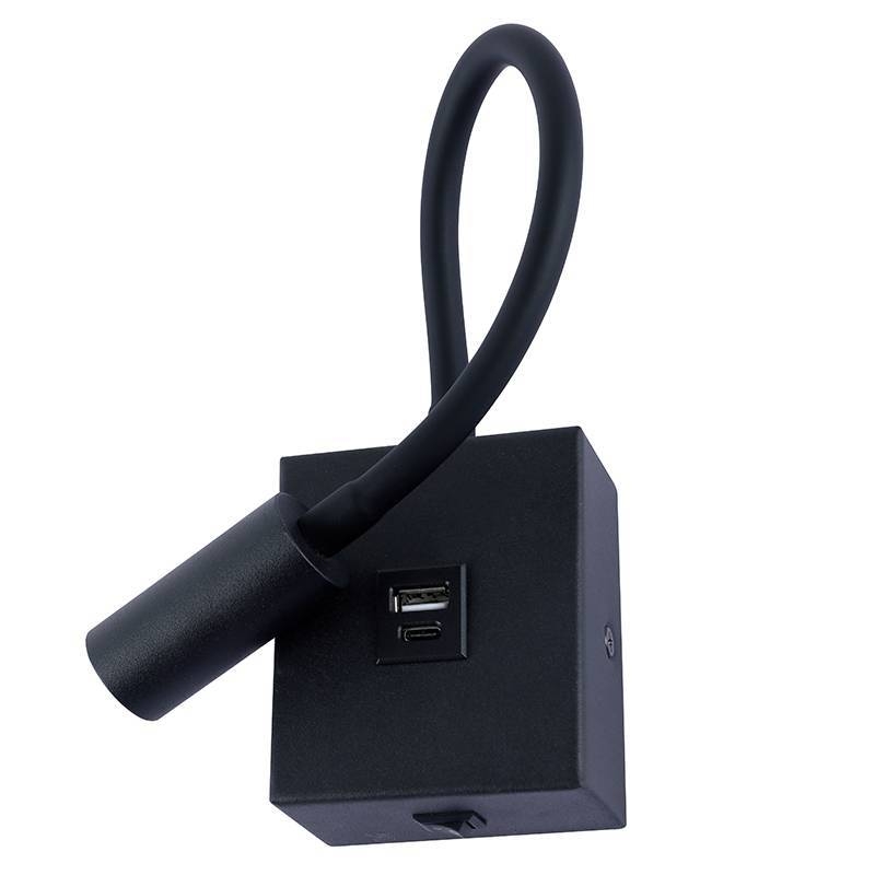 Arandela Nordecor Aine com USB 3 watts 3000K Preto Bivolt 90x75mm 2466