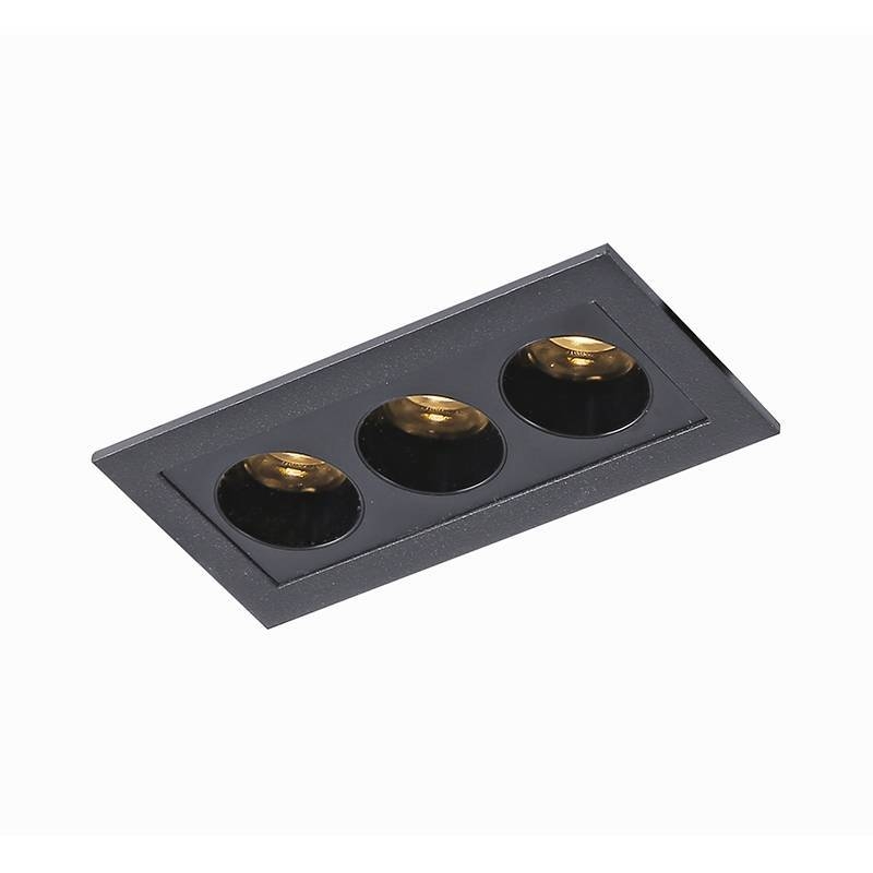Embutido Nordecor Downlight Powerus 3 Focos 6 watts Preto 3000K IRC90 35° Bivolt 96x46x52mm 6374