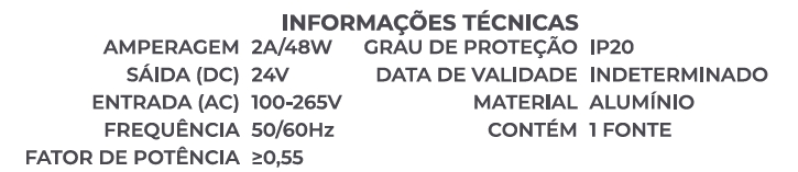 Fonte 24V Slim Nordecor 2A 48 watts IP20  312x18x18mm (Ultra Fina) 7068