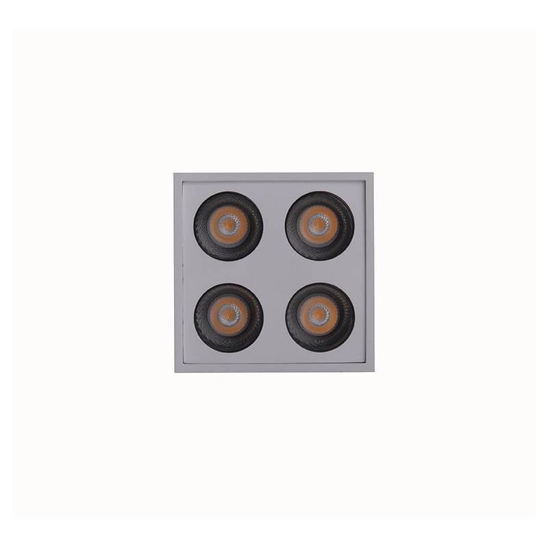  Spot Sobrepor Nordecor Downlight Powerus 4 Focos 8 watts Branco e Preto 3000K IRC90 38° Bivolt 66x66x71mm 6385