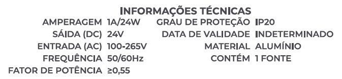 Fonte 24V Slim Nordecor 1A 24 watts IP20 (Ultra Fina) 7066