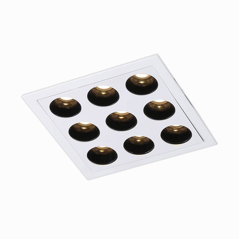 Embutido Nordecor Downlight Powerus 9 Focos 18 watts Branco e Preto 3000K IRC90 38° Bivolt 105x105x50mm 6381