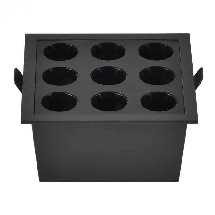 Embutido Nordecor Downlight Powerus 9 Focos 18 watts Preto 3000K IRC90 38° Bivolt 105x105x50mm 6382