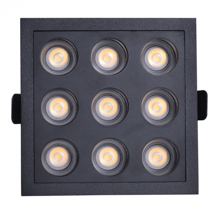 Embutido Nordecor Downlight Powerus 9 Focos 18 watts Preto 3000K IRC90 38° Bivolt 105x105x50mm 6382