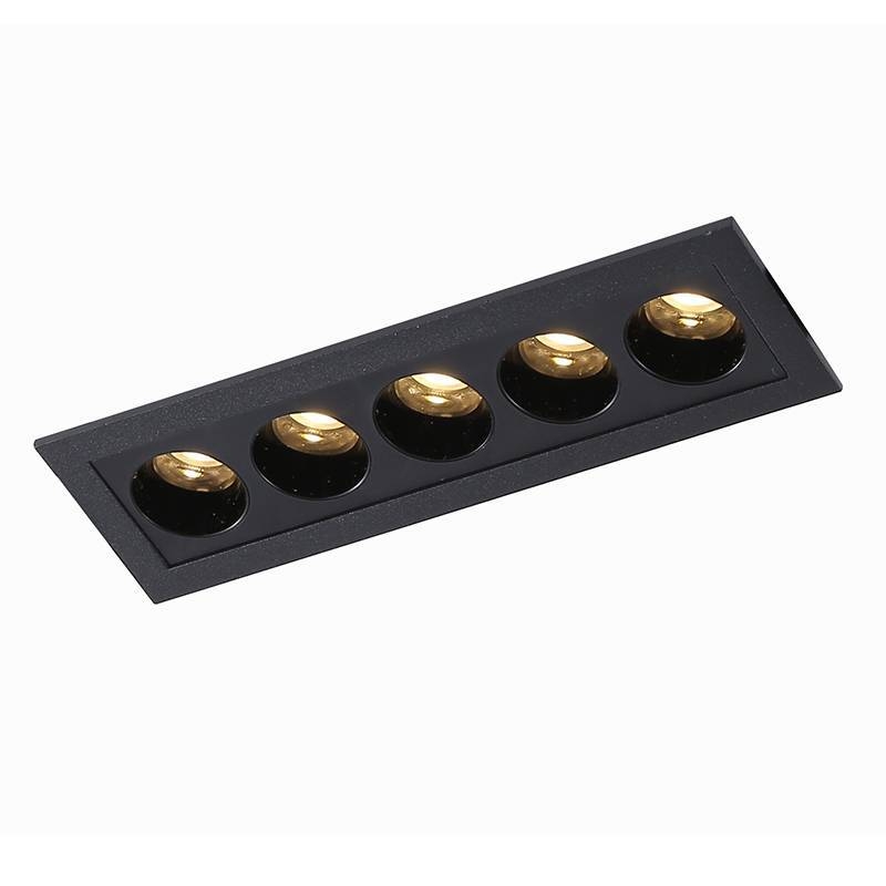 Embutido Nordecor Downlight Powerus 5 Focos 10 watts Preto 3000K IRC90 38° Bivolt 148x46x52mm 6376