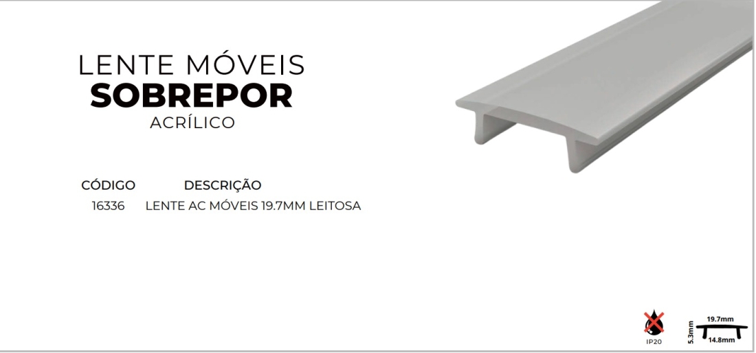 Lente para Móveis MK Iluminação Acrílico Leitoso 19,7mm Barra de 2 metros 16336