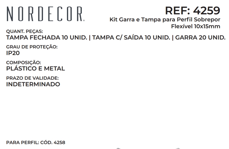 Kit Garra e Tampa Para Perfil Sobrepor Flexível Nordecor 40 unidades 4259